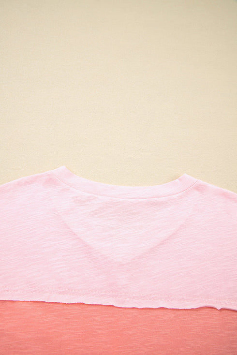 Mixed Daisy Applique Exposed Seam Oversized V Neck Top